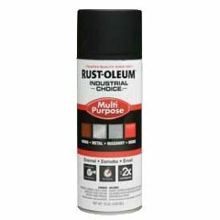 RUST-OLEUM Spray Paint, 1600, Industrial, 12 oz, Aerosol, Black Flat 1676830